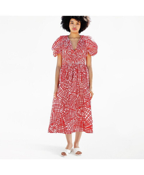 Платье в клетку из тафты Jessie Zhao New York красное