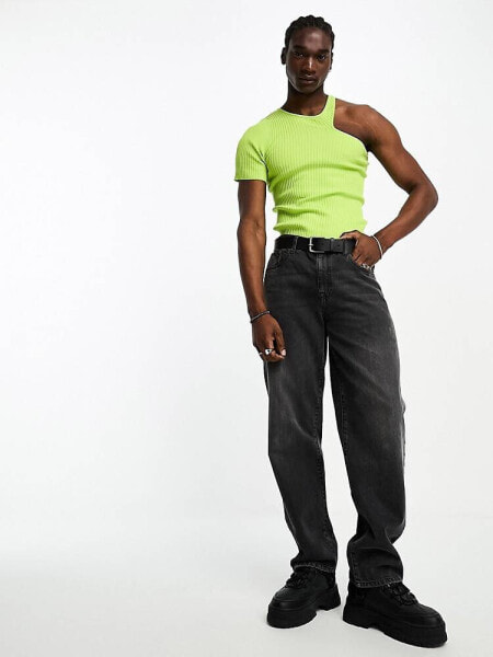 COLLUSION knitted one shoulder top in rib in lime green