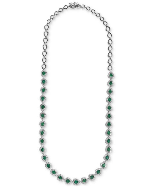 Macy's emerald (4 ct. t.w.) & Diamond (4 ct. t.w.) Pear Halo 17" Collar Necklace in 14K White Gold (Also in Sapphire)