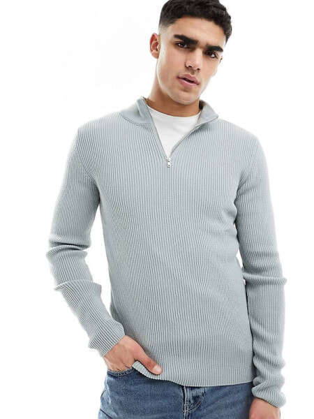 ASOS DESIGN midweight half zip jumper in light grey