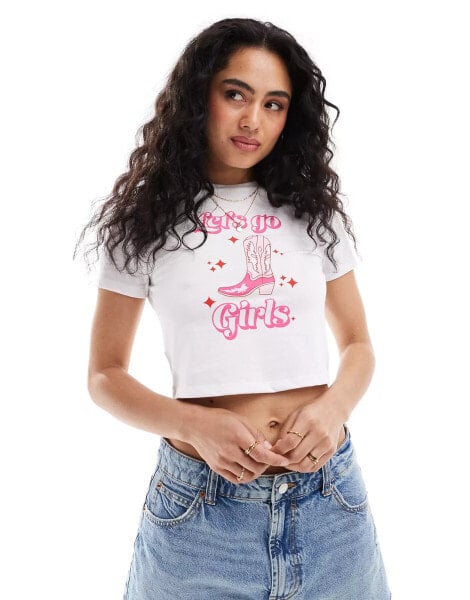 Pieces concert baby t-shirt with 'Lets Go Girls' front print in white