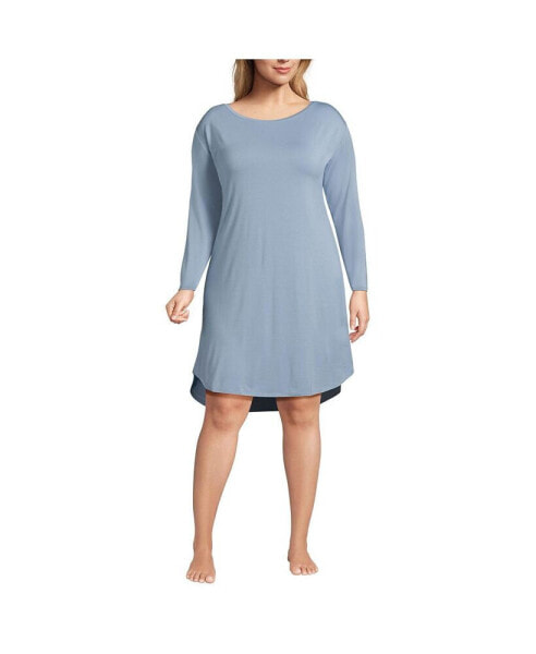 Plus Size Cooling Long Sleeve Knee Length Sleepshirt Nightgown