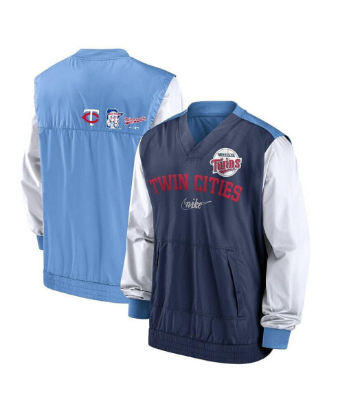 Men's White, Light Blue Minnesota Twins Rewind Warmup V-Neck Pullover Jacket