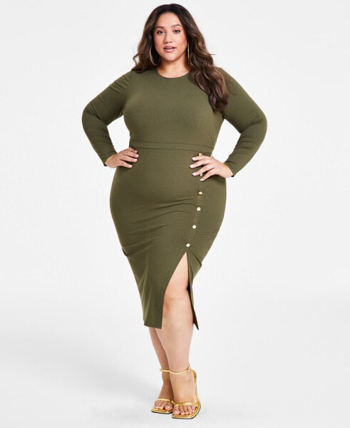 Trendy Plus Size Rib-Knit Midi Dress