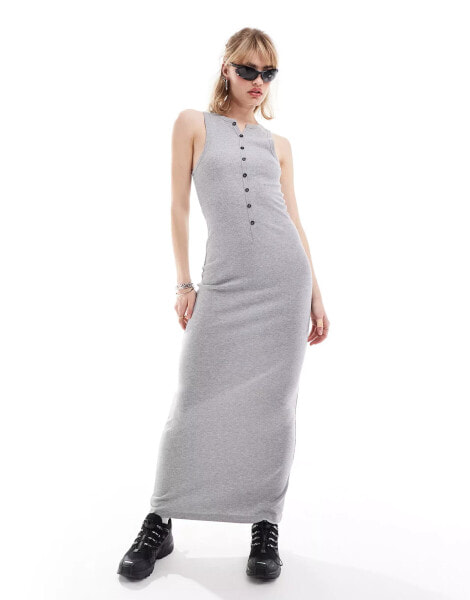 COLLUSION festival rib vest maxi dress in grey