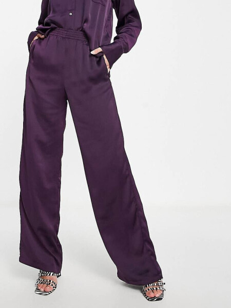 JJXX Kira satin dad trousers co-ord in dark purple