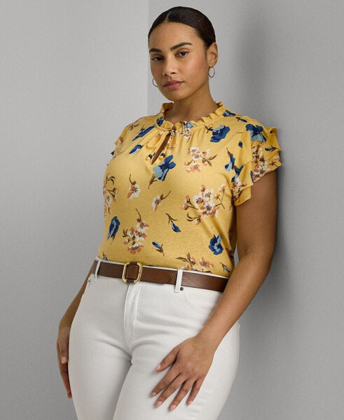 Plus Size Floral Flutter-Sleeve Top