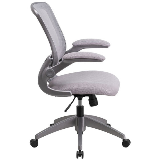 Mid-Back Gray Mesh Swivel Task Chair With Gray Frame And Flip-Up Arms