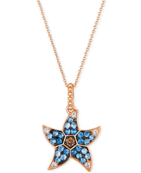 Le Vian multi-Sapphire (5/8 ct. t.w.) & Chocolate Diamond (1/20 ct. t.w.) Starfish Pendant Necklace in 14k Rose Gold, 18" + 2" extender