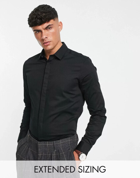 ASOS DESIGN slim fit sateen shirt in black