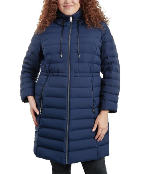 Women's Plus Size Anorak Hooded Faux-Leather-Trim Down Packable Puffer Coat, Created for Macy's