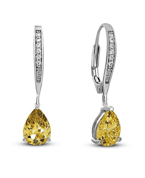 Elegant Sterling Silver Dangling Pear-Shaped Cubic Zirconia Earrings