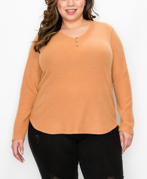 Теплый кофтовый свитер COIN 1804 Plus Size Cozy Rib Length Sleeve Henley