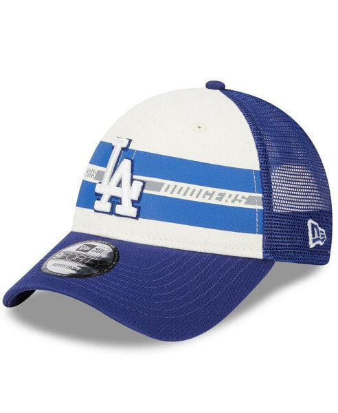 Men's White, Royal Los Angeles Dodgers Team Stripe Trucker 9Forty Snapback Hat