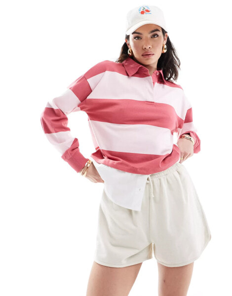 Mango stripe polo top in pink