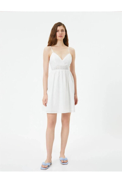 4sal80059ıw 000 Beyaz Genç Kız Dokuma Pamuk Elbise