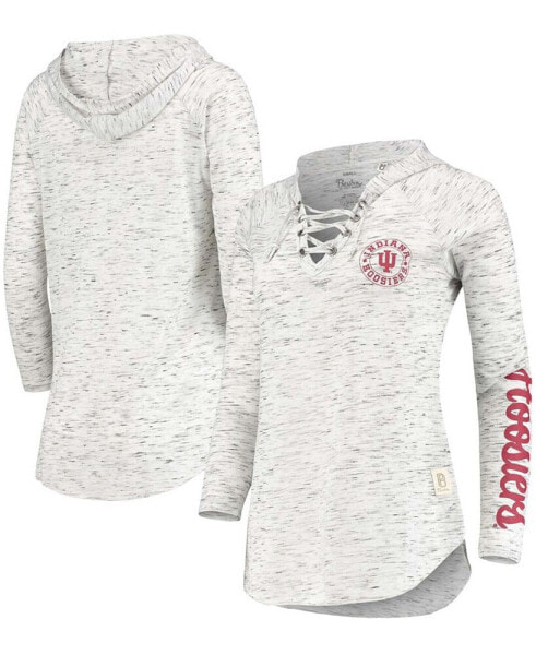 Women's Gray Indiana Hoosiers Kate Space Dye Lace-Up Long Sleeve T-Shirt
