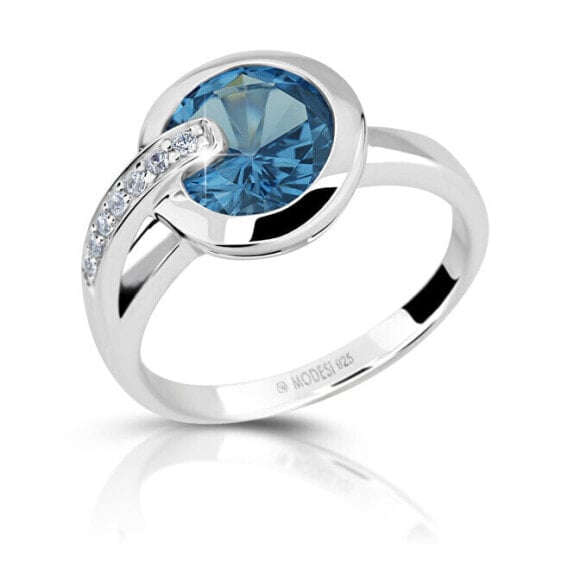 Charming silver ring with aquamarine and zircons M11061