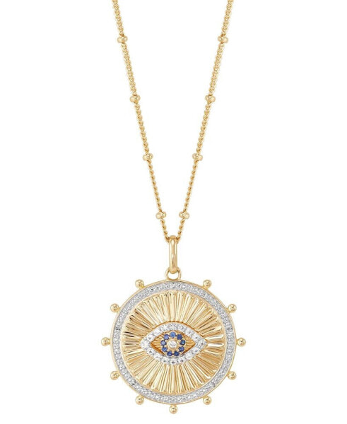 Lab Grown White Sapphire (1/5 ct.tw.), Lab Grown Blue Sapphire (1/20 ct.tw.) and Diamond Accent 18" Circle Pendant Necklace in 14k Gold-Plated Sterling Silver