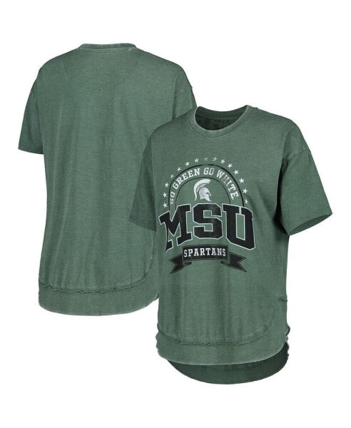 Women's Heather Green Distressed Michigan State Spartans Vintage-Like Wash Poncho Captain T-shirt