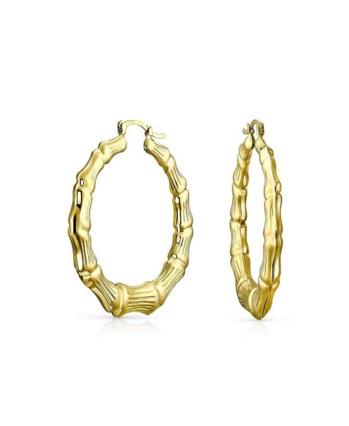 Light Weight Hollow Big Bamboo Hoop Earrings For Women Gold Plated Brass For Women Diameter 2 Inch