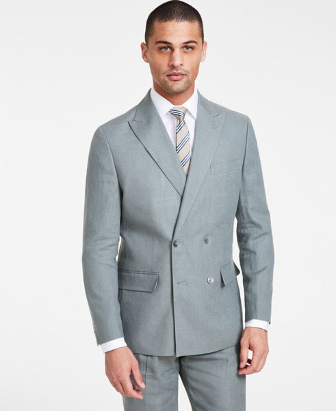 Men's Modern-Fit Double-Breasted Linen Suit Jacket