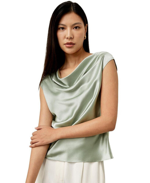 Блузка LilySilk из шелкового шармуза с воротником "Лодочка" для женщин