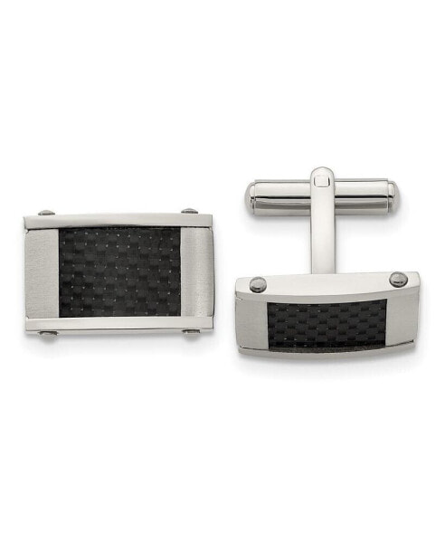 Stainless Steel Brushed Black Carbon Fiber Inlay Cufflinks