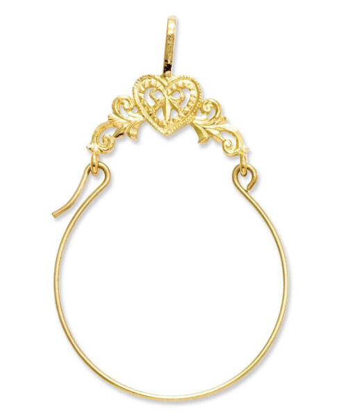 14k Gold Charm Holder, Polished Filigree Heart Charm Holder