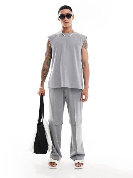 ASOS DESIGN smart co-ord wide two layer trouser in grey