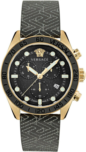 Versace Herren Armbanduhr 43 mm Armband Lederarmband schwarz GRECA DOME CHRONO VE6K00123