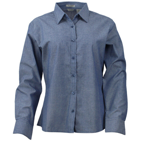 River's End Yarn Dye Chambray Long Sleeve Button Up Shirt Womens Blue Casual Top