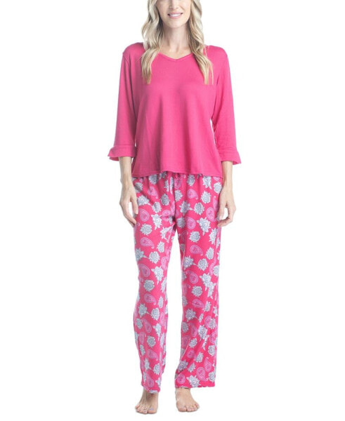 Women's 3/4 Sleeve Top & Boot-Cut Pajama Pants Set