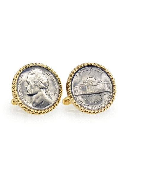 Запонки American Coin Treasures серебряные Никеля времен войны с верёвочным ободком