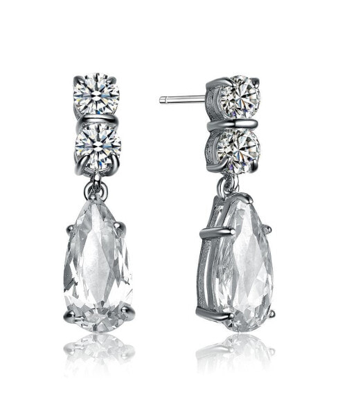 Sterling Silver Cubic Zirconia Long Narrow Teardrop Earrings