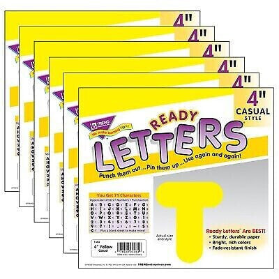 TREND Yellow 4" Casual Uppercase Ready Letters, 6 Packs