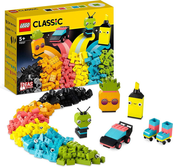 LEGO Classic Neon Creative Building Set, Building Blocks Box Set, Construction Toy with Models; Car, Pineapple, Alien, Roller Skates, Figures and More, for Children from 5 Years 11027