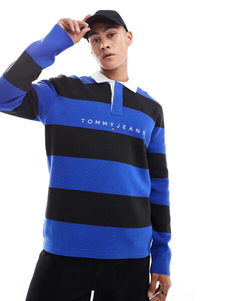 Tommy Jeans striped rugby jumper in blue and black