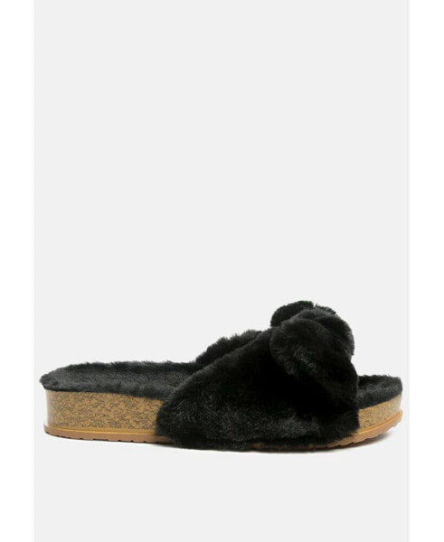 fuzz bow fur flats