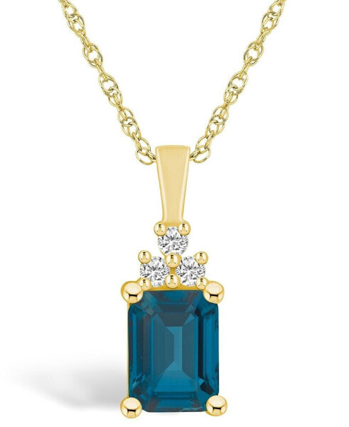 London Blue Topaz (2 Ct. T.W.) and Diamond (1/10 Ct. T.W.) Pendant Necklace in 14K Yellow Gold