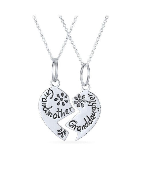 Split Heart Break Apart Puzzle Gift Word Grandmother Granddaughter Pendant Necklace For Grandma Sterling Silver