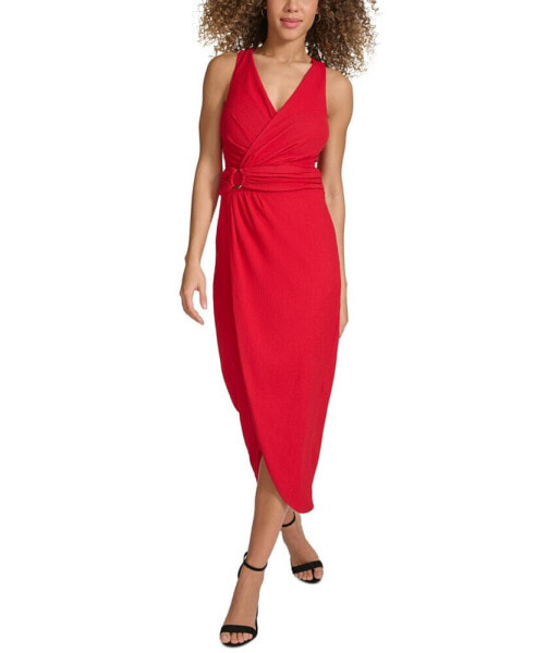 Women's Faux-Wrap Midi Dress