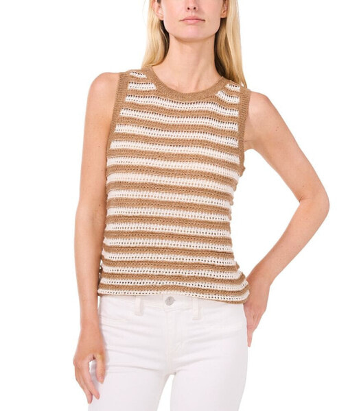 Women's Pointelle Stripe Crewneck Sleeveless Sweater