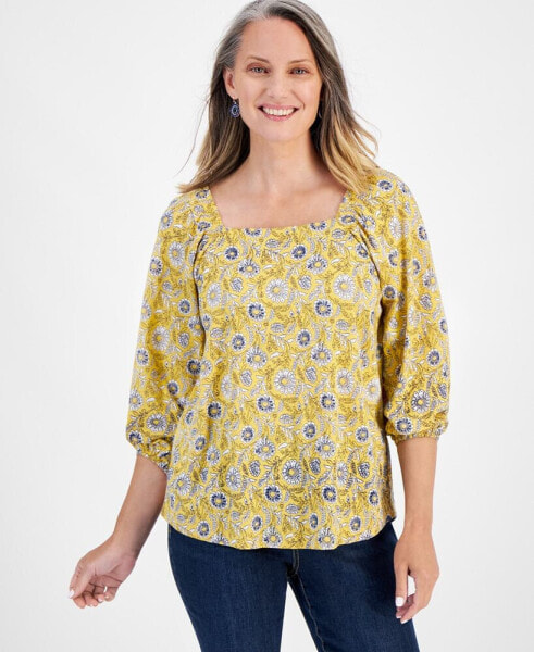 Women's Printed Square-Neck On/Off-Shoulder Top, Created for Macy's