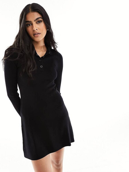 ASOS DESIGN knitted mini dress with collar detail in black