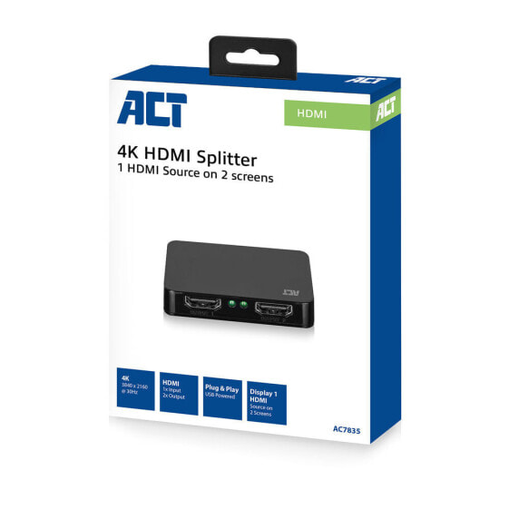 ACT AC7835 - HDMI - 2x HDMI - 3840 x 2160 pixels - Black - 4K Ultra HD - 1 pc(s)