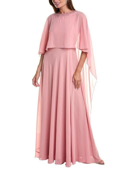 Teri Jon By Rickie Freeman Chiffon Capelet Gown Women's