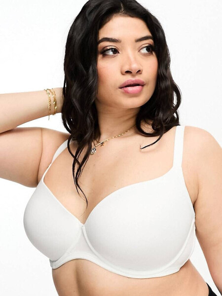 ASOS DESIGN Curve microfibre moulded t-shirt bra in white