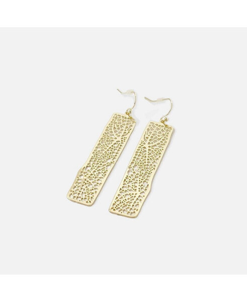 Rectangle Geometric Floral Drop Earrings Gold