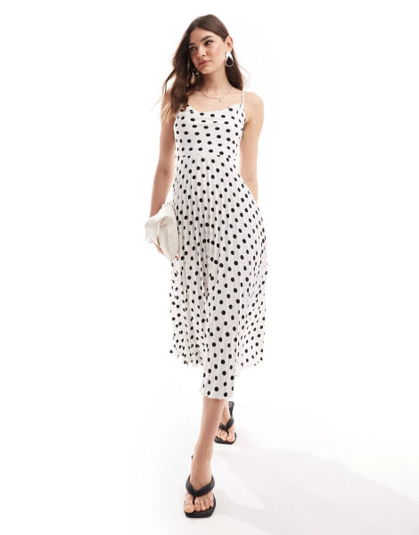 Closet London cowl neck pleated midaxi dress in polka dot